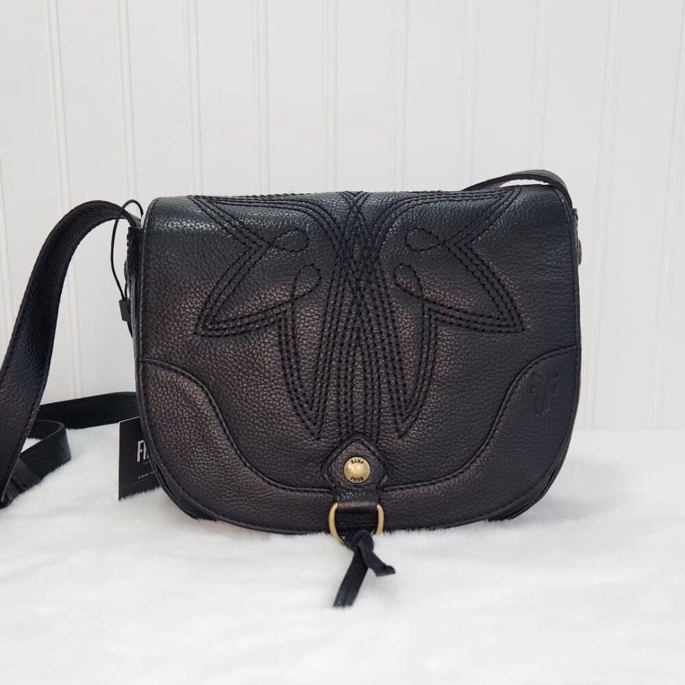 NWT Frye Women's Charlene Leather Small Saddle Bag, Black - Picture 2 of 10